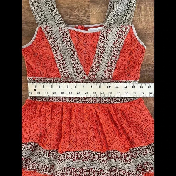 Alter'd State Women's Size Small Orange And Tan Dress Crotchet Style - Picture 6 of 8